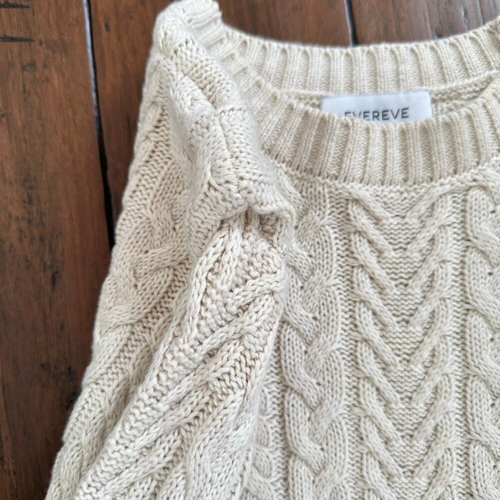 Evereve Sweater Womens XS Cable Knit Alexis Strong Shoulder Pullover Ivory - Picture 7 of 12